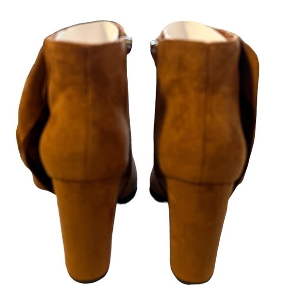 Women’s Boots Stomp Bootie High Heel Ankle Boots Tan Ruffle Zipper Size-6 NWT - Picture 3 of 4